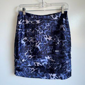 BEBE Leopard Animal Print Lined Skirt Size Small Blue